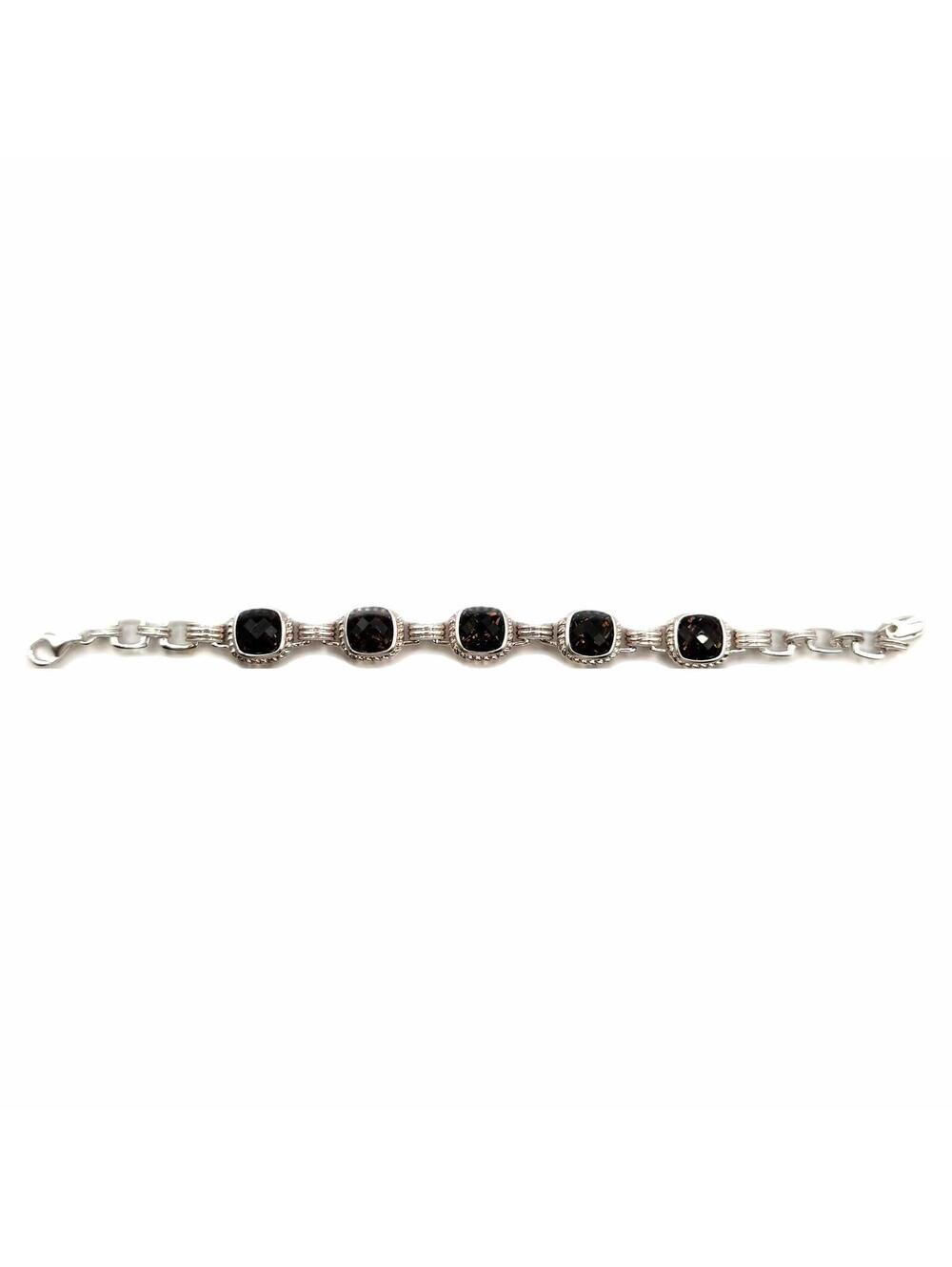 Vintage Vyana 925 Sterling Silver Smoky Quartz Stones Tennis Bracelet